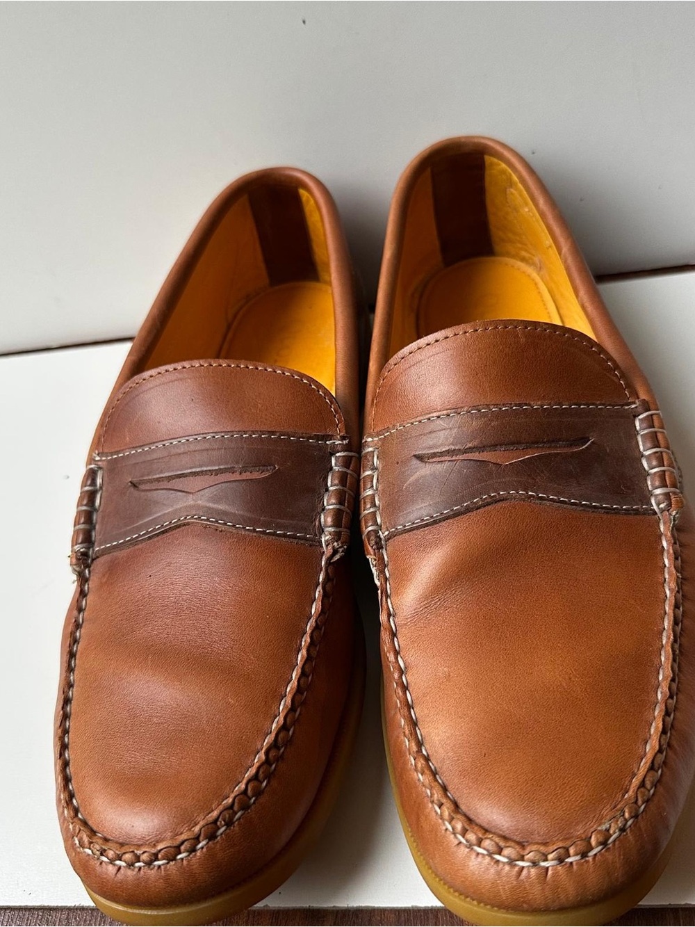Quoddy Brown Leather Penny Loafers Shoes Men's Size 13 Vibram Sole